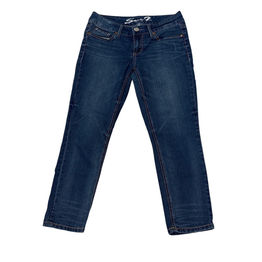 Seven7 Women's Medium Wash Straight Leg Stretch Denim Jeans Blue Five Pocket
